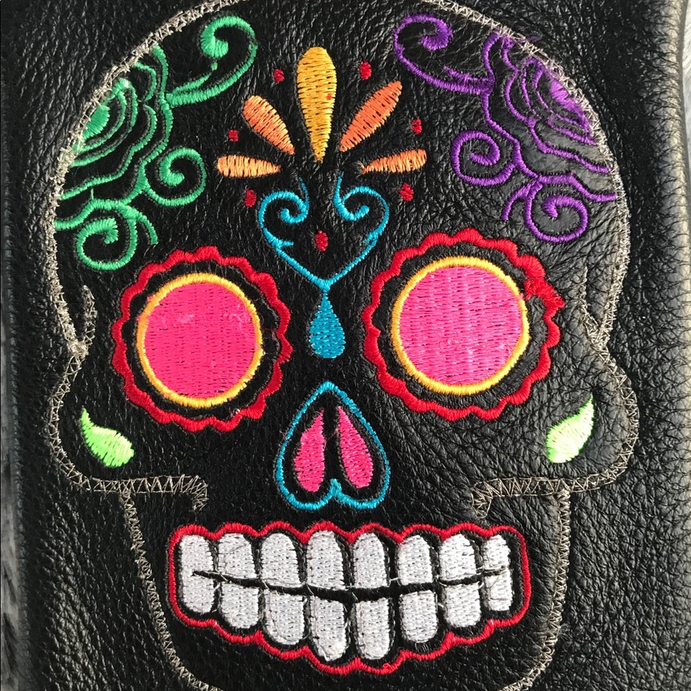 Day of the Dead Leather Wristlet